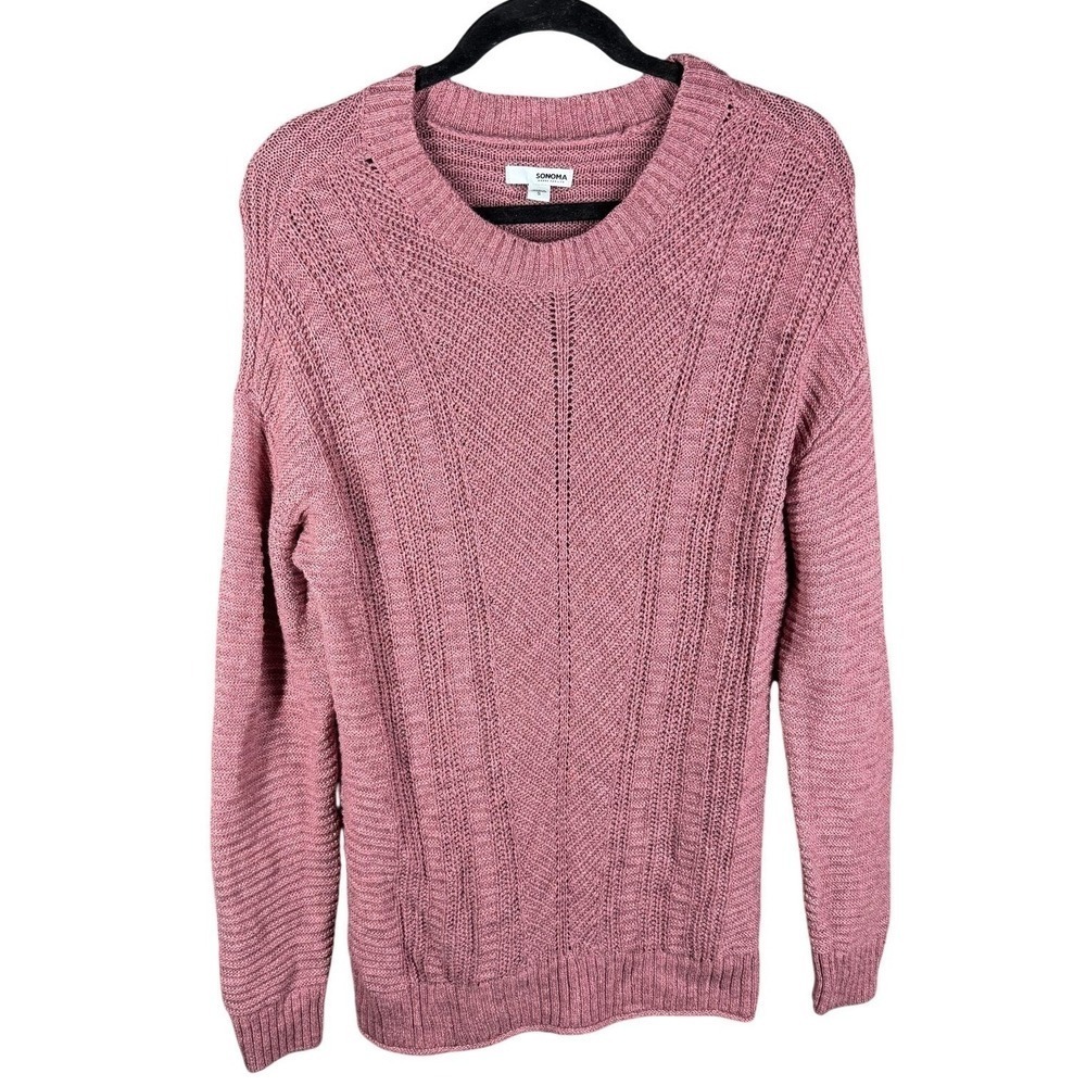 Sonoma Sweater Women S Pink Knit Ribbed Crewneck Long Sleeve